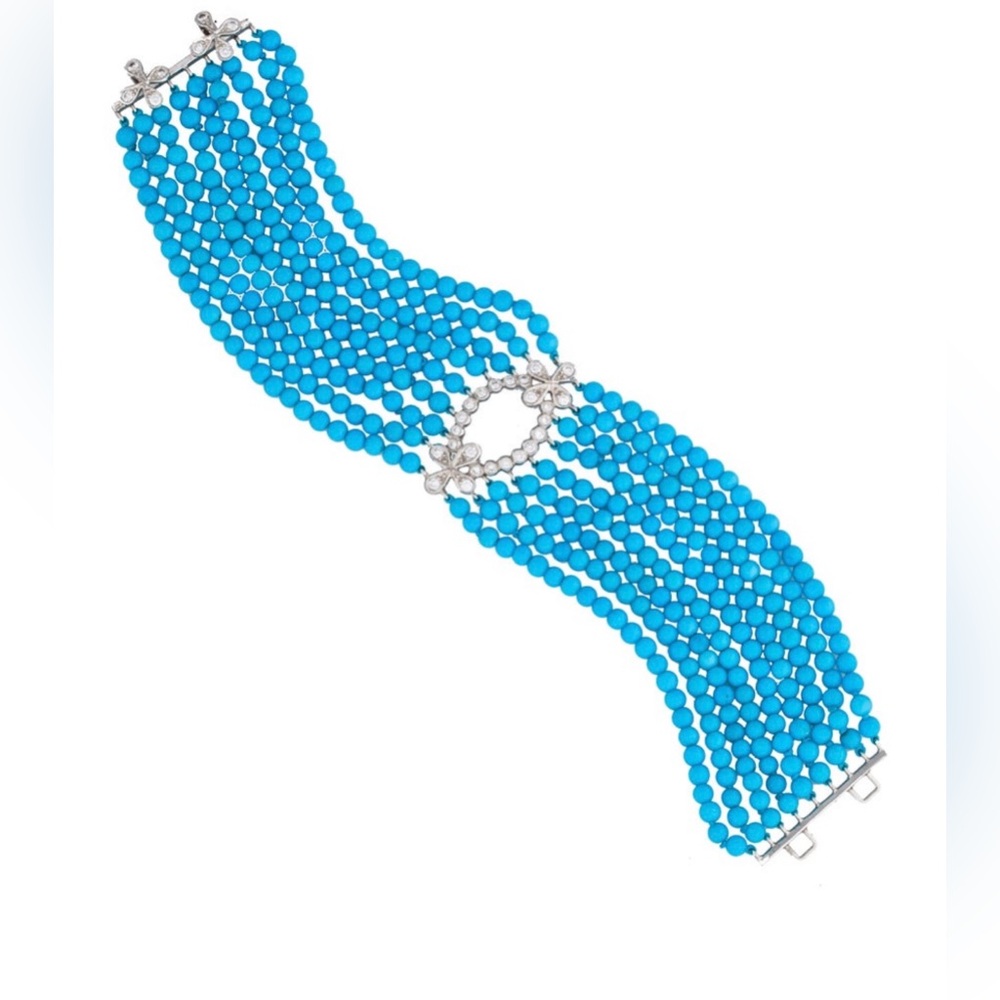 Rare Vintage Cathy Waterman Platinum Diamond Turquoise Bracelet